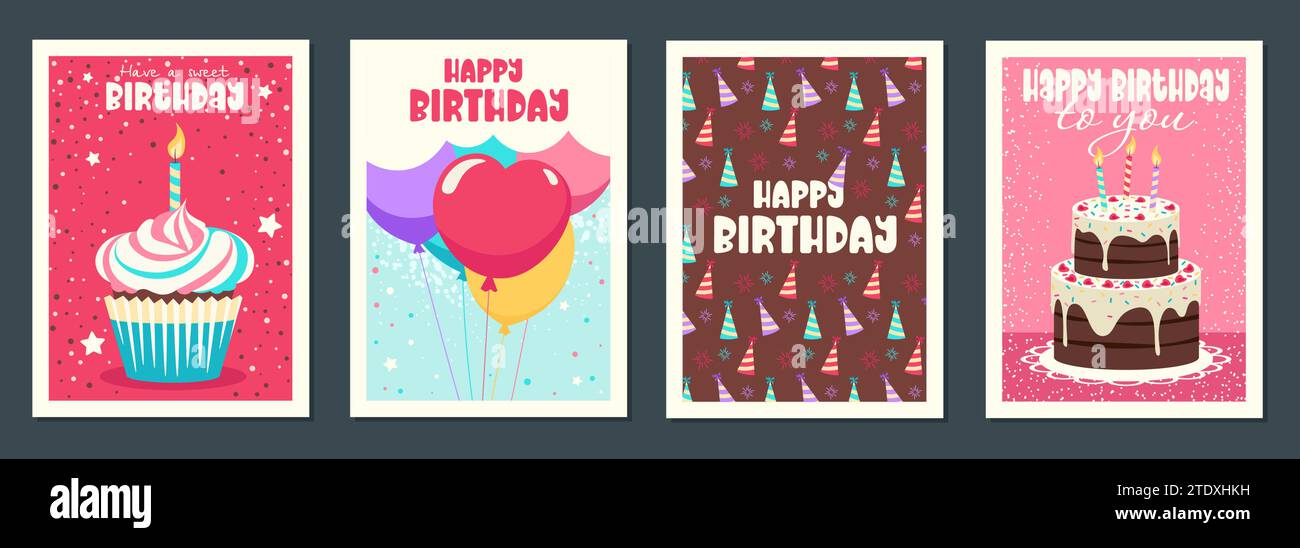 Vector Set of Lovely birthday cards Stock Vector Image & Art - Alamy