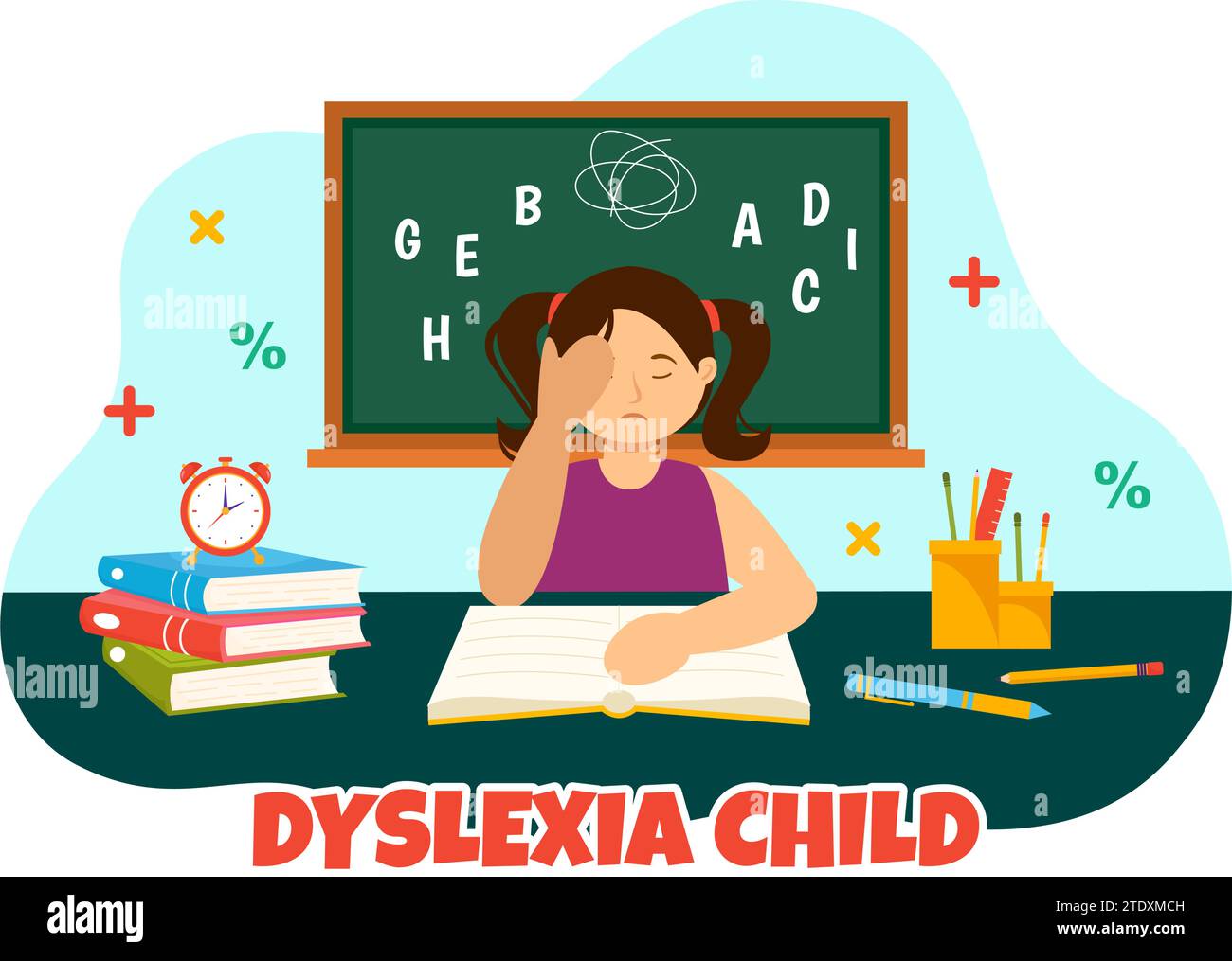 Dyslexia Children Vector Illustration of Kids Dyslexia Disorder and