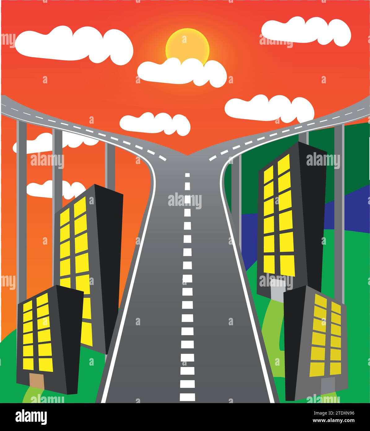city urban stretch road with buildings Stock Vector
