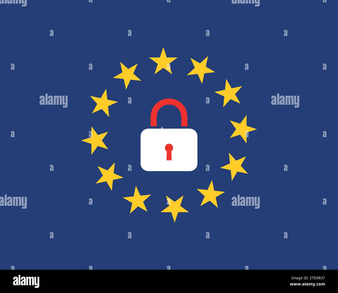 European union flag with a lock symbol vector illustration. Stock Vector