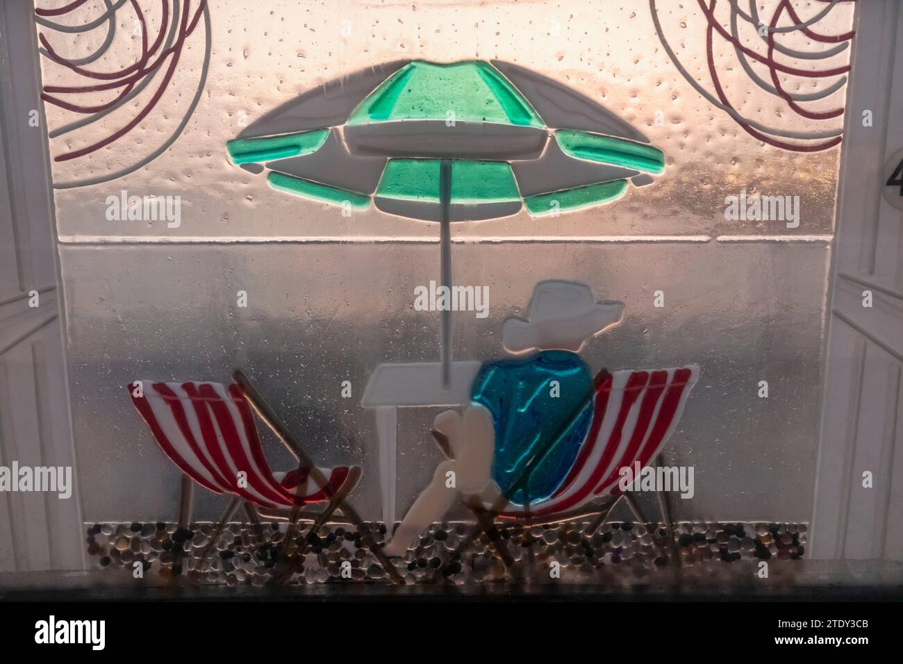 England, West Sussex, Worthing, Worthing Pier, Stained Glass Window depicting Scenes Related to