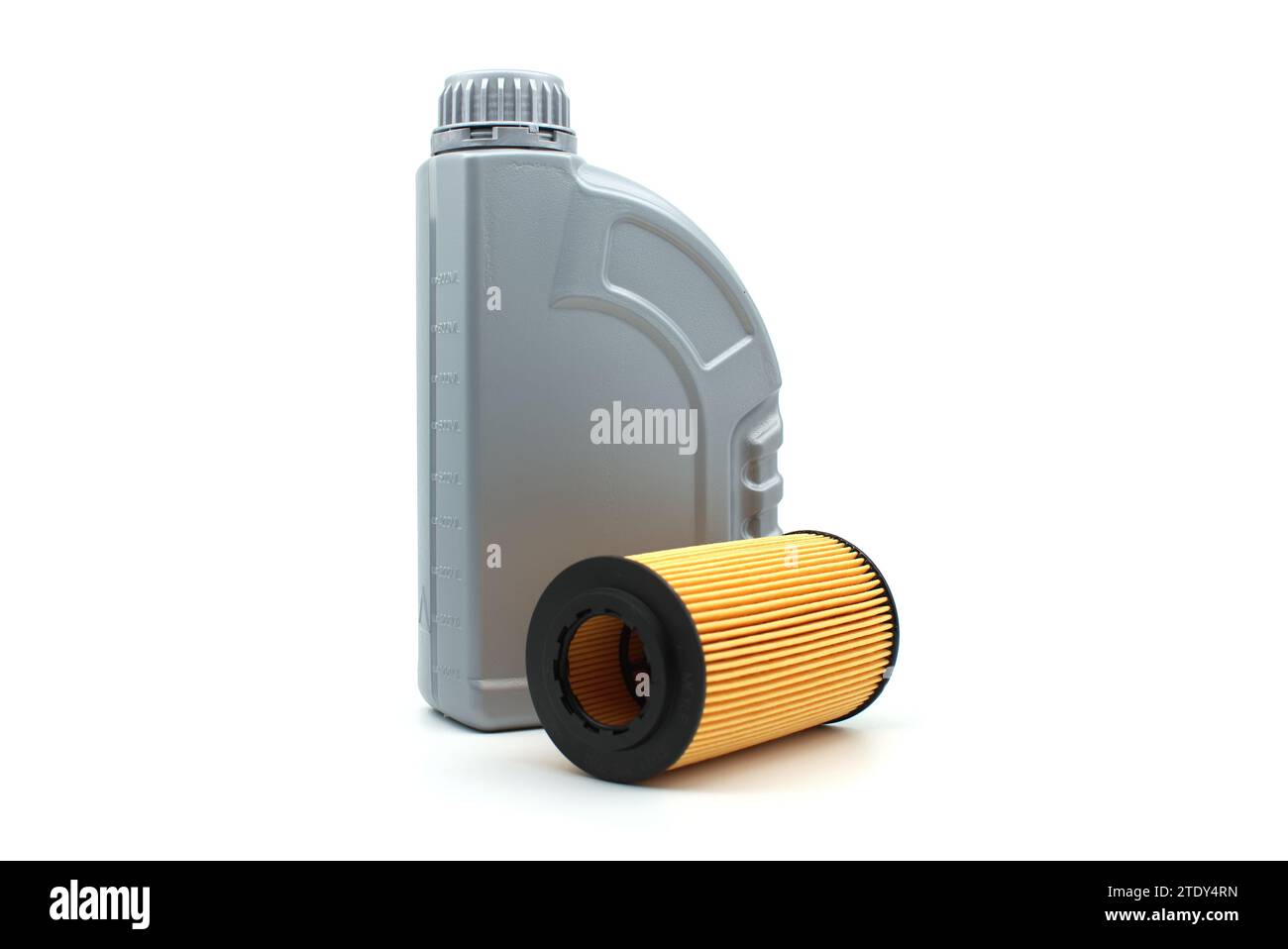 Car oil filter and motor oil can isolated on white background. Car
