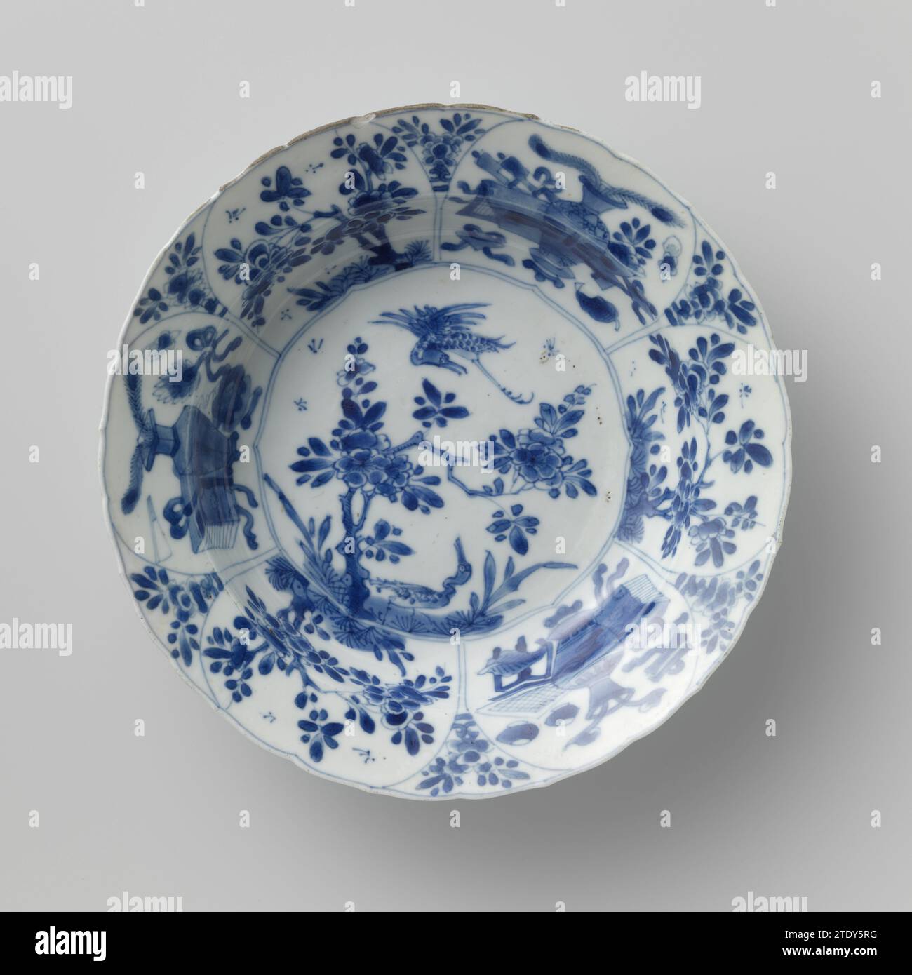 18th Century Faience Dish with Lobed Edge - Florals with Peacock Motif 18th Century Faience Dish with Lobed Edge - Florals with Peacock Motif