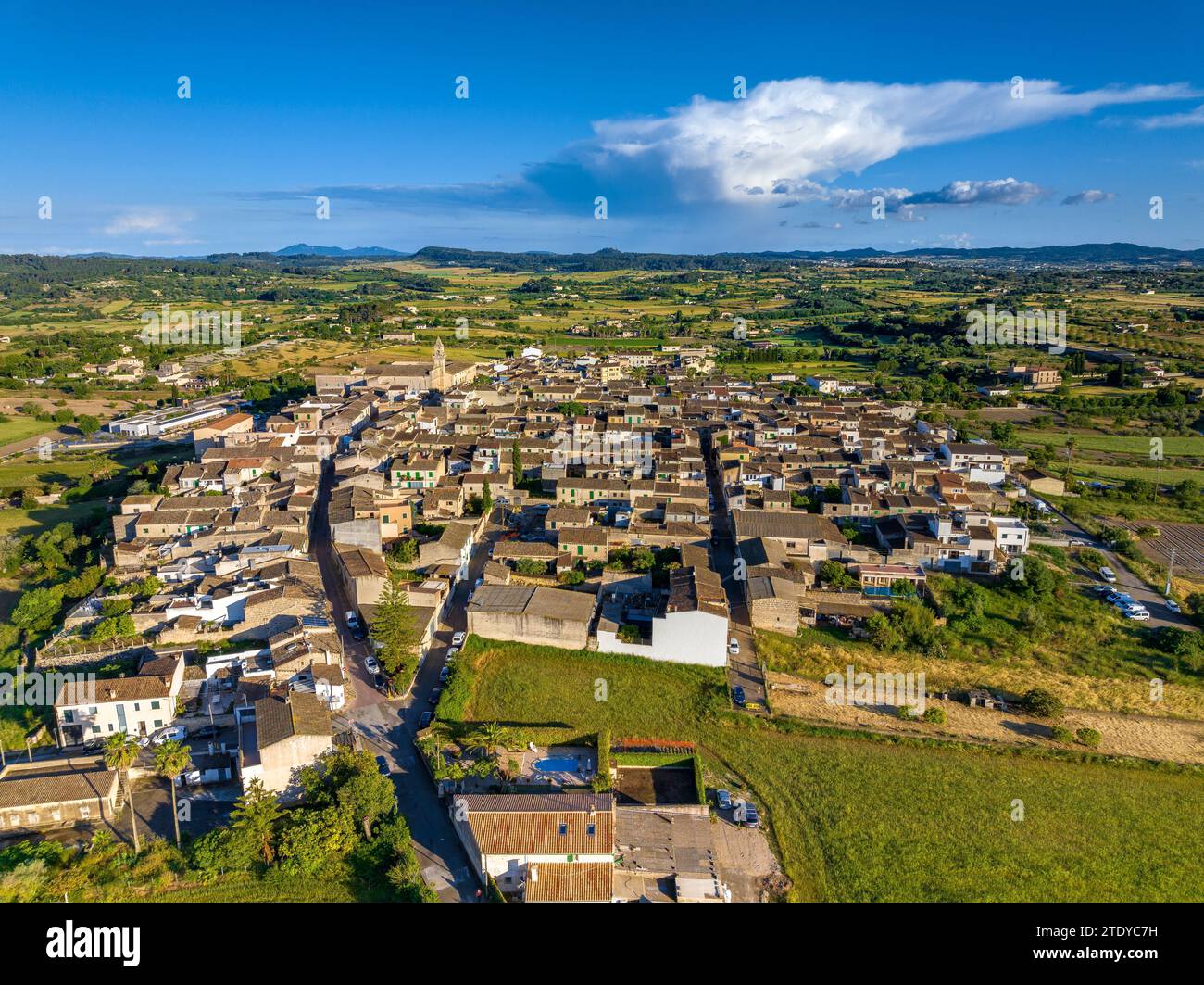 Aerial view of the village of Lloret de Vistalegre and its surroundings on a spring afternoon (Mallorca, Balearic Islands, Spain) Stock Photo