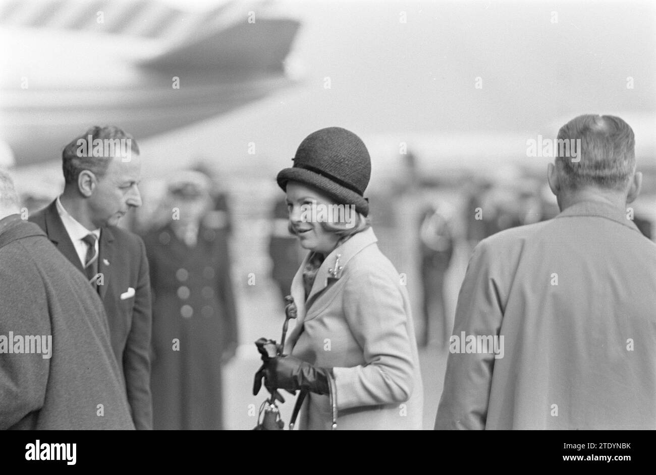 Princess Irene departed from Schiphol Airport for Paris, Miss Wijnen showed her off ca. April 8, 1964 Stock Photo
