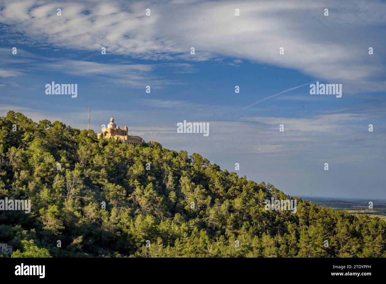 Mountain and sanctuary of Bonany seen from the mount on a spring