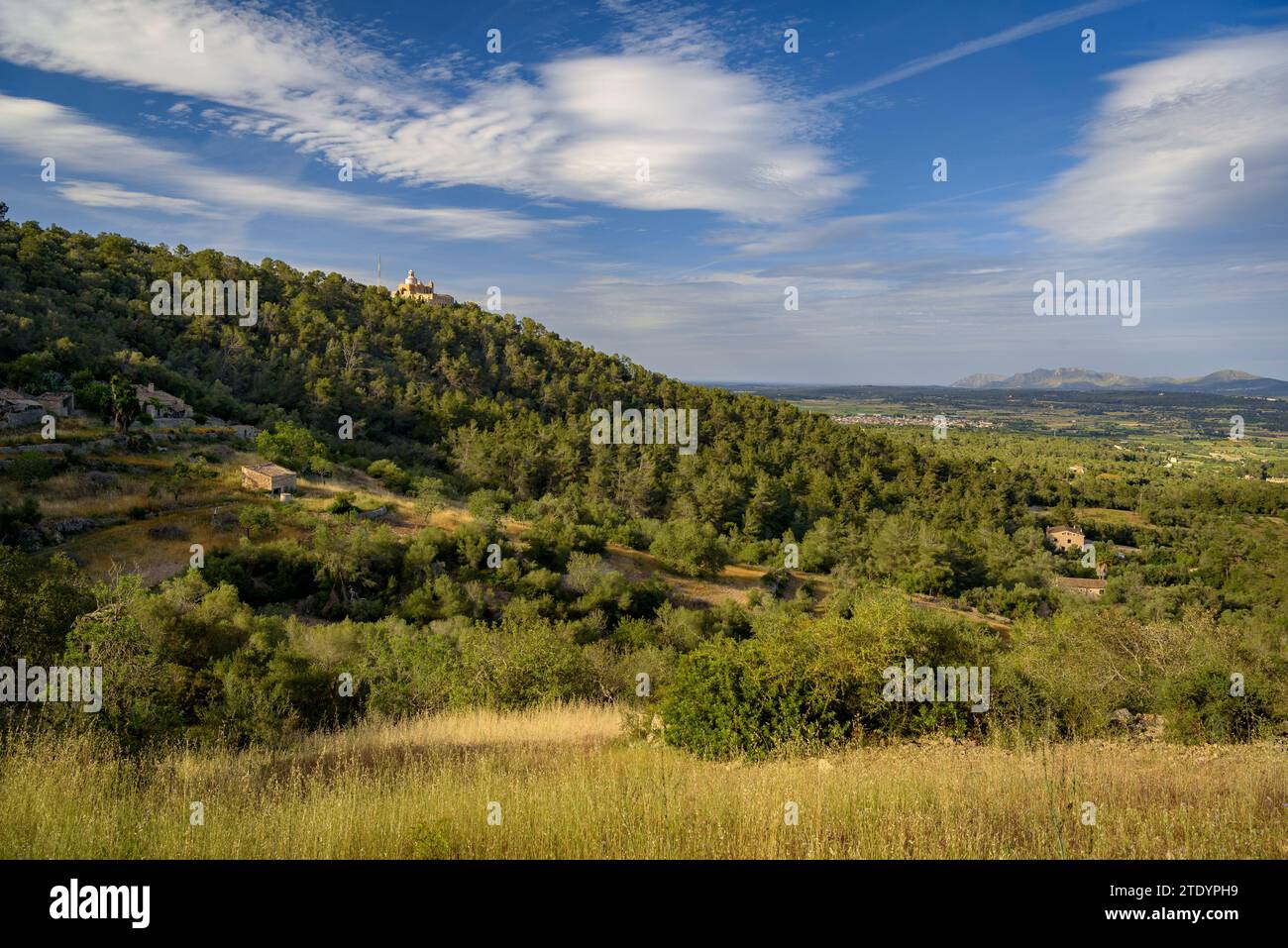 Mountain and sanctuary of Bonany seen from the mount on a spring