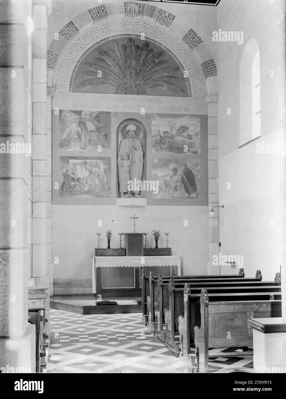 Interior of the monastery church: St. Joseph altar with frescoes ca ...