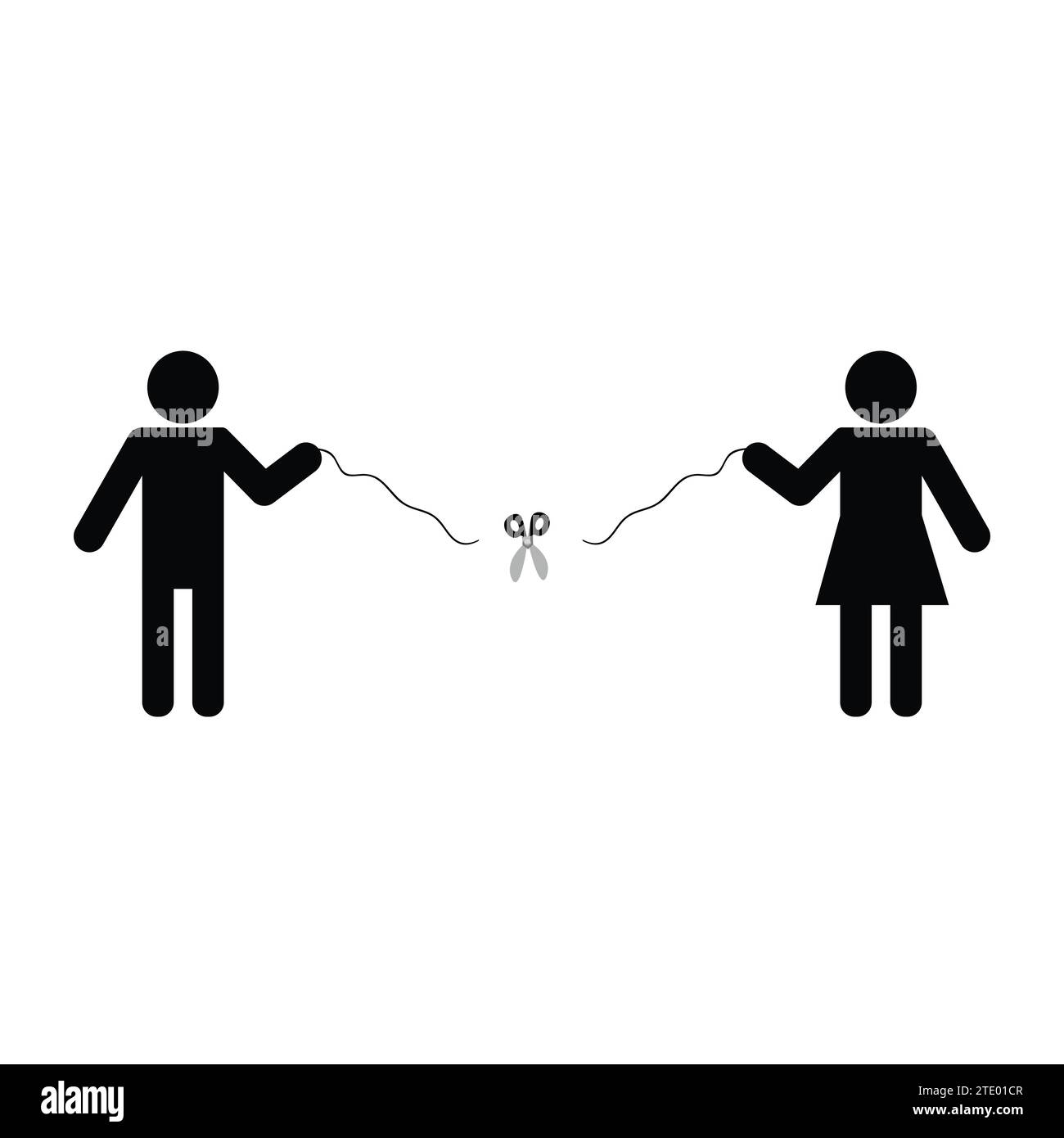 Scissors cut the thread connecting a couple stock vector image art