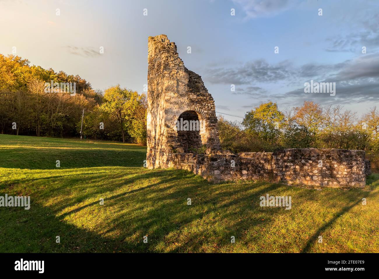 The Csabdi temple ruins is an ancient hungarian heritage from 13-14th century. These were the Arpad ages in Hungary. The temple name is unknown Stock Photo