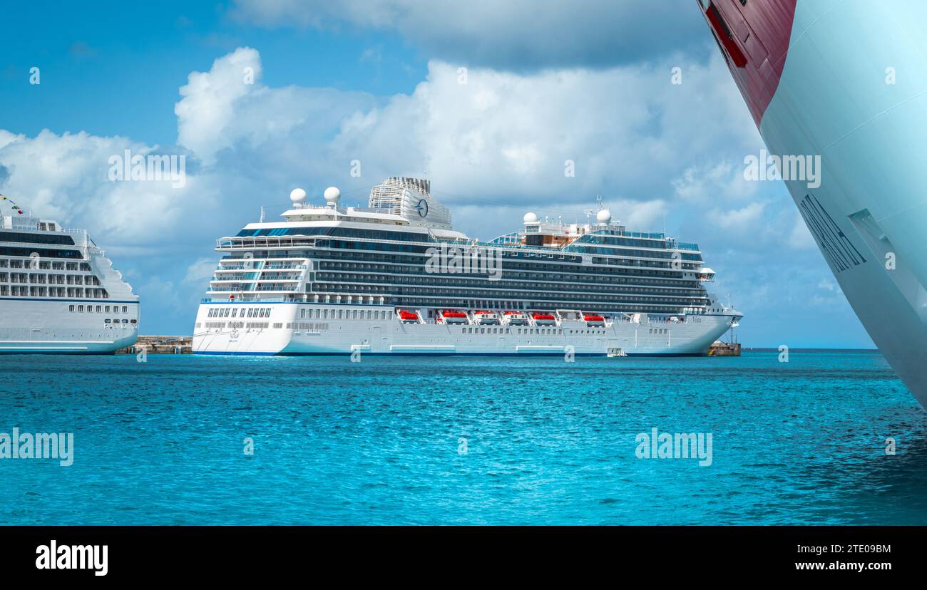 Bridgetown, Barbados Nov 25, 2023 Luxury cruise ship Oceania Vista in port of Bridgetown