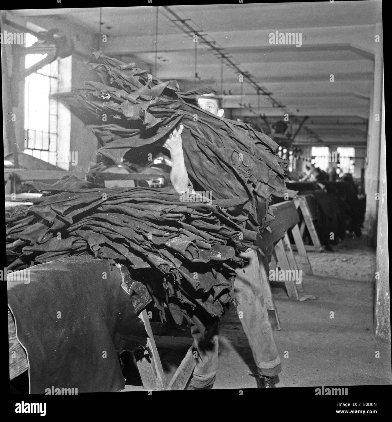 Leather and textile manufacturing ca. 1945 Stock Photo Alamy