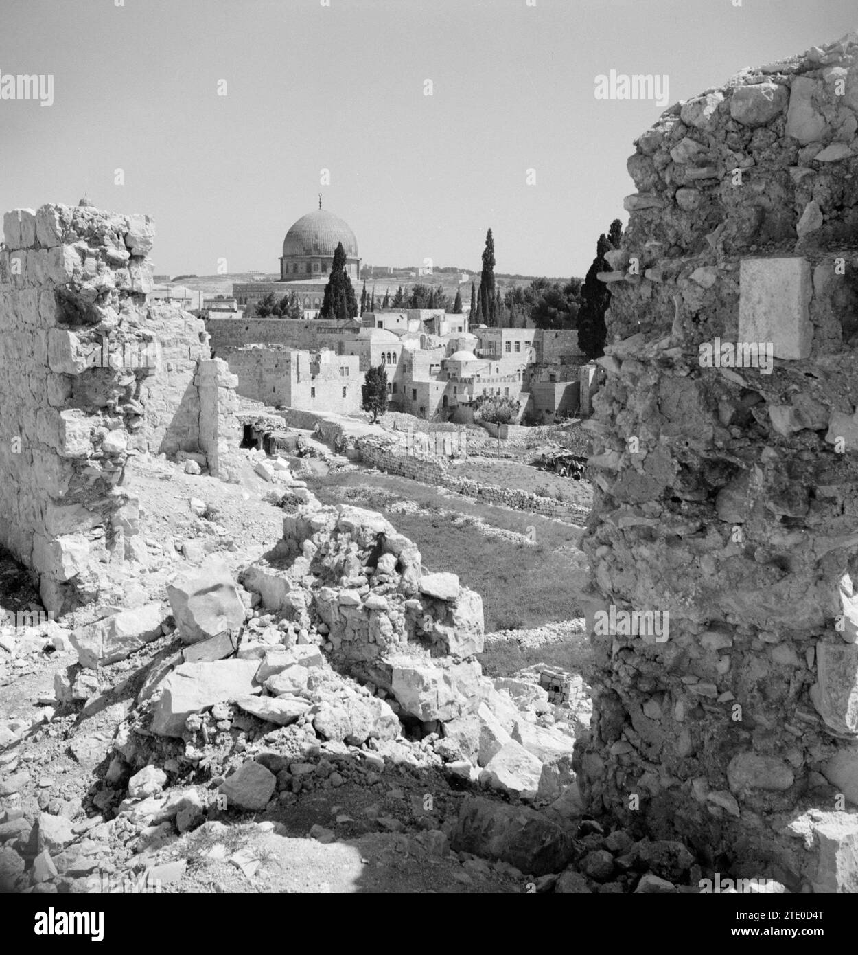 In Jewish quarter. Al Aqsa mosque in the distance. Temple Square in the foreground ca. 1950-1955 Stock Photo
