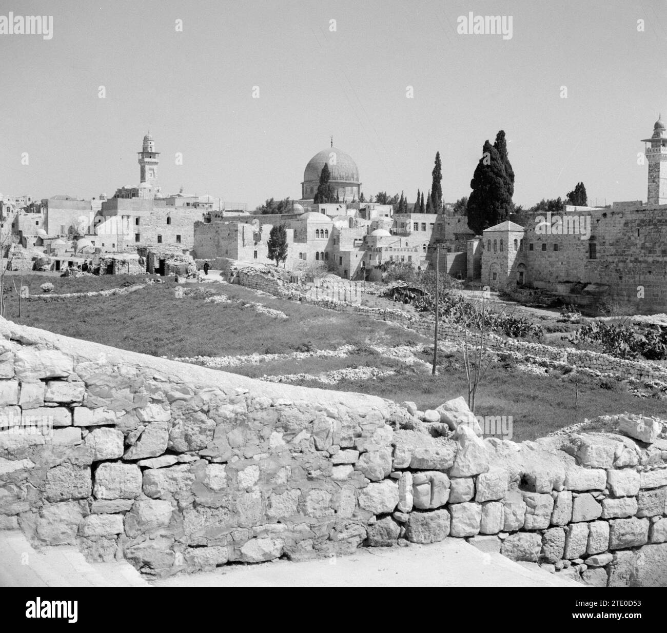 In Jewish Quarter. Al Aqsa mosque in the distance. Temple Square in the foreground ca. 1950-1955 Stock Photo