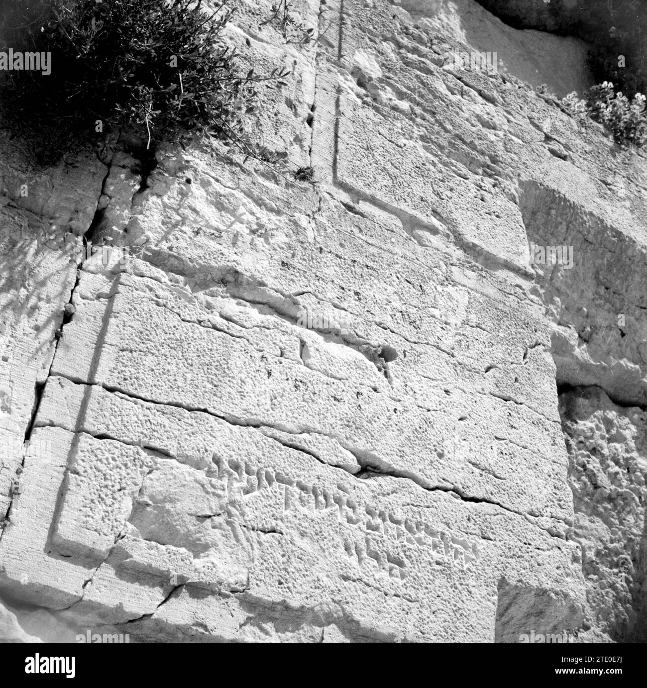 Detail of the Wailing Wall with Hebrew text ca. 19501955 Stock Photo
