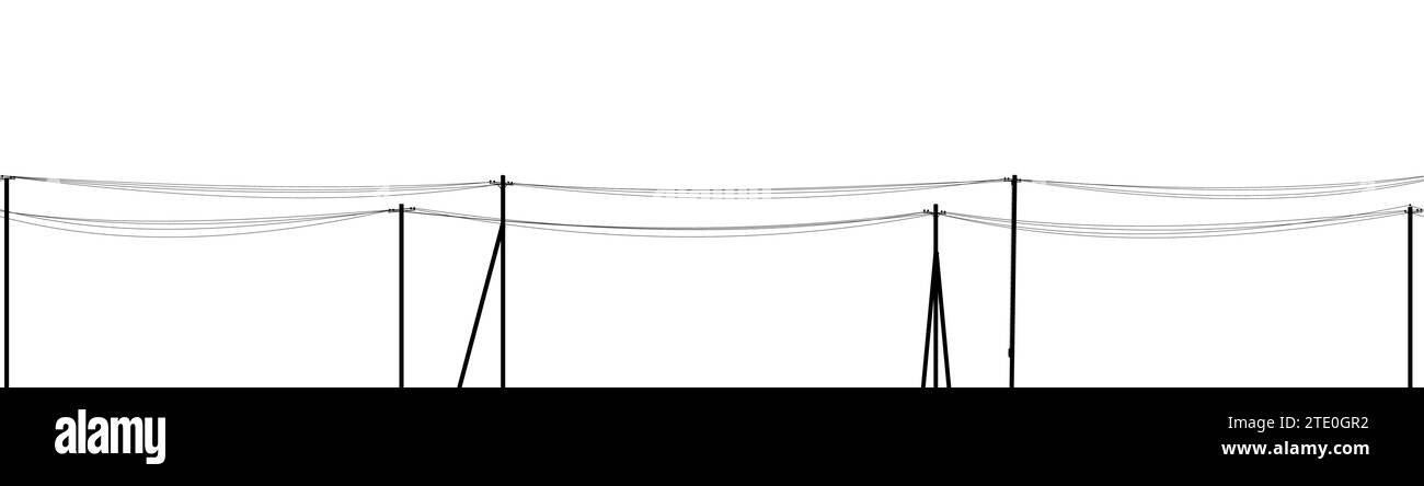 Power line. Poles and wires for supplying energy. Picture horizontally seamless. Object isolated on white background. Cartoon fun style Illustration Stock Vector