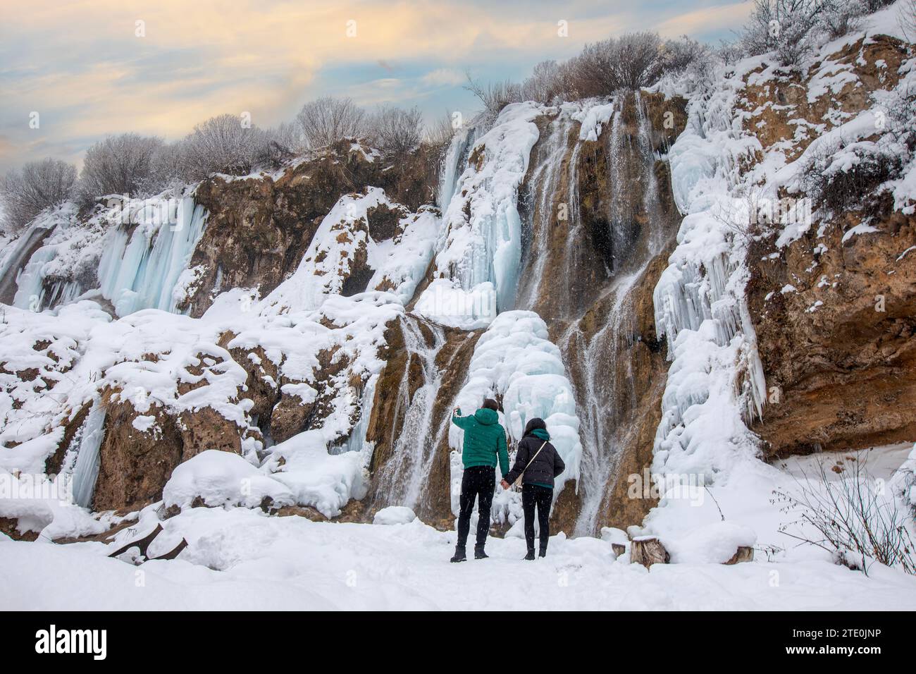 Girlevik Waterfall. Winter season. Girlevik Village Caglayan Subdistrict, Erzincan, Turkey Stock Photo