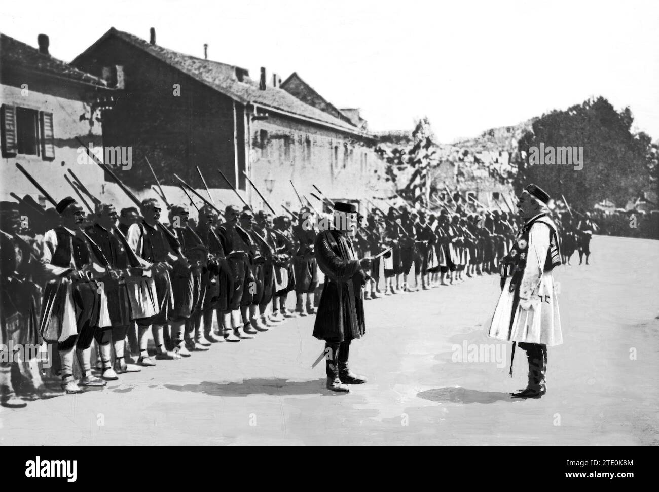 10/15/1912. Military Montenegro. The King of Montenegro and his Troops Listening to the reading of the declaration of War. Photo: London News. Credit: Album / Archivo ABC Stock Photo