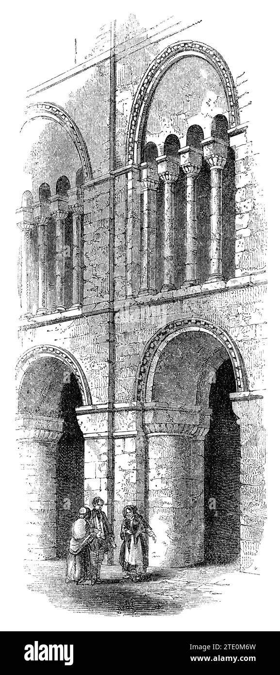 Vintage 1854 engraving of the interior of St. Bartholomew The Great church in London. Stock Photo