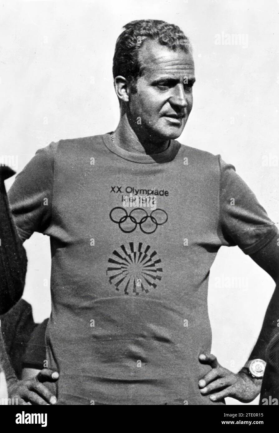 King Juan Carlos I participates in the 1972 Munich Olympics in the sailing competition held in Kiel. Approximate date. Credit: Album / Archivo ABC Stock Photo