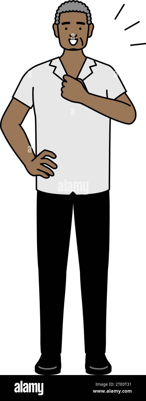 African senior man tapping his chest, Vector Illustration Stock Vector