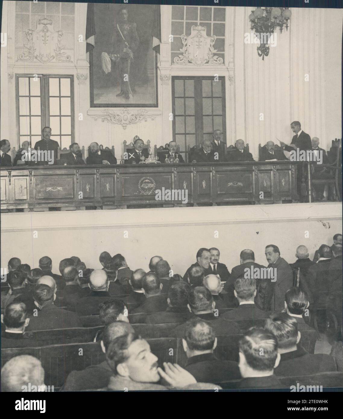 10/31/1919. Madrid. Assembly of Municipal Officials. Inauguration Session, Chaired by the Mayor, Mr. Garrido (X), at the registered office of the Railway Employees. Credit: Album / Archivo ABC / Julio Duque Stock Photo