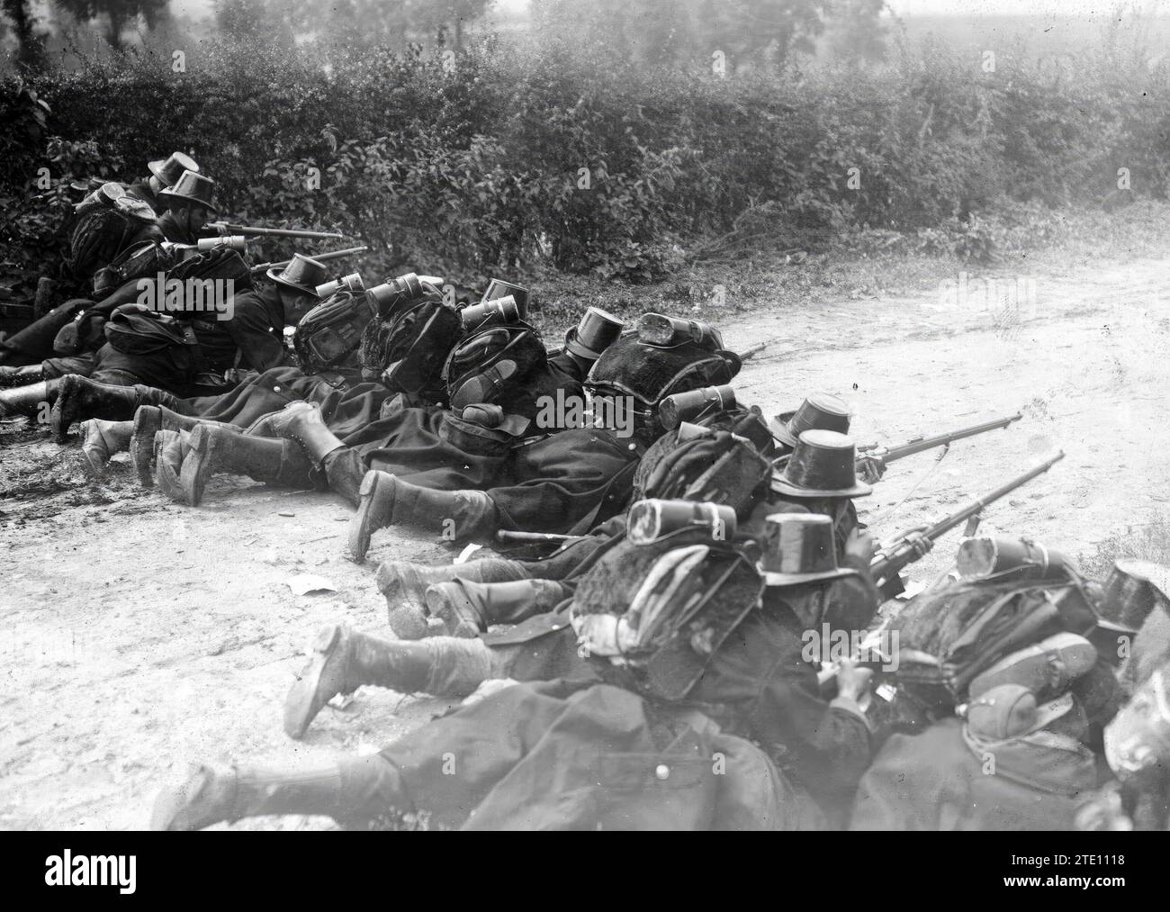 07/31/1914. Against the German invasion of Belgium. Belgian Soldiers Defending one of the Roads Leading to Liege. Credit: Album / Archivo ABC / M. Branger Stock Photo