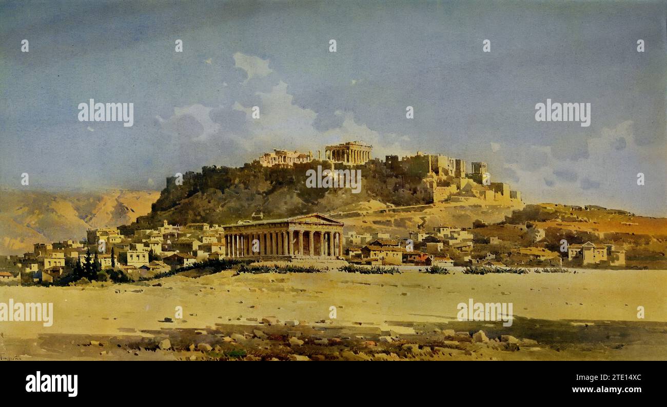Giallinas Angelos (1857 - 1939) Thision and the Acropolis , Painting 19ty-20th Century, National Gallery, Athens, Greece. Stock Photo
