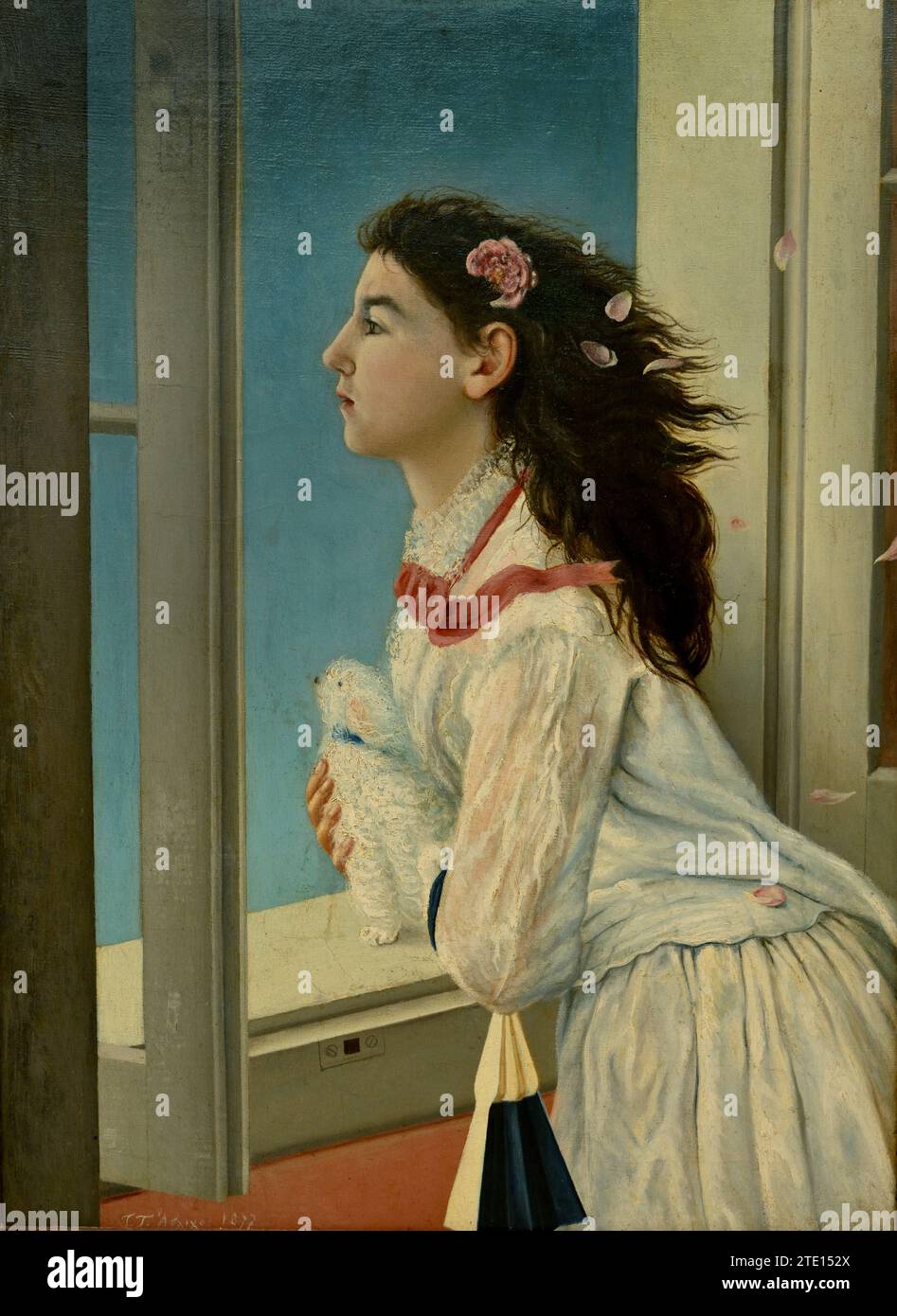 Avlichos Georgios (1842 - 1909) Girl at Window , Painting 19ty-20th Century, National Gallery, Athens, Greece. Stock Photo