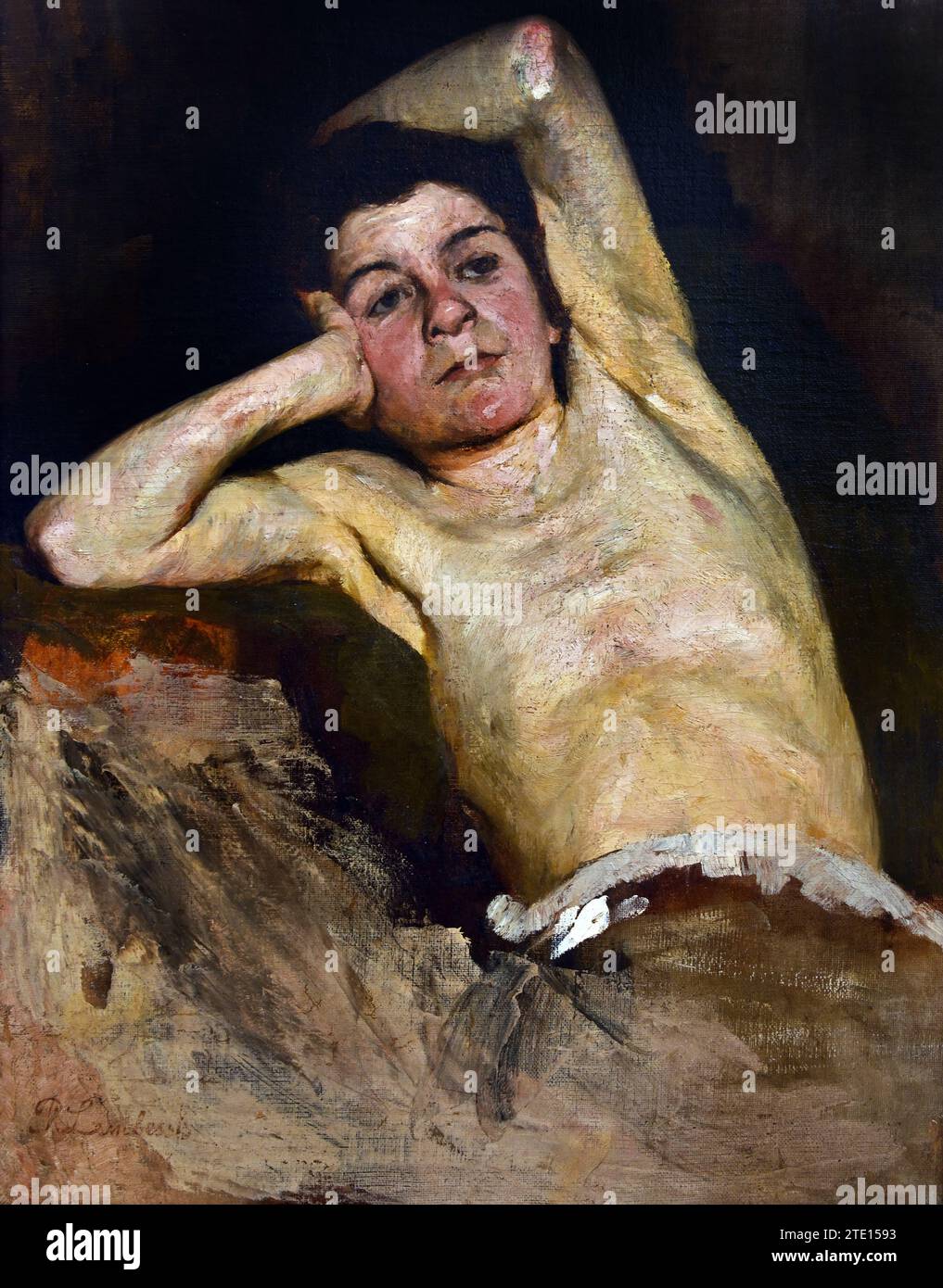 Lembesis Polychronis (1848 - 1913) Semi-clad Boy, Painting 19ty-20th Century, National Gallery, Athens, Greece. Stock Photo