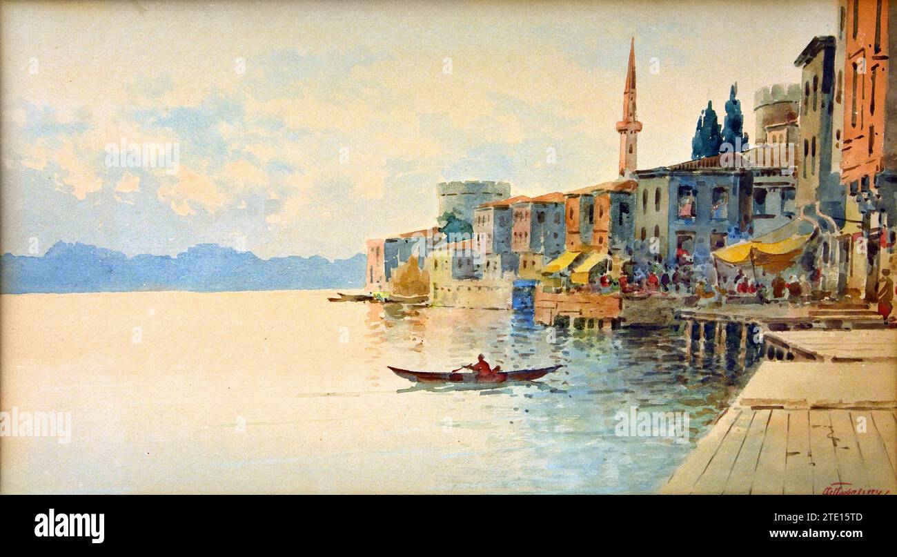 Emilios  Prosalentis 1859-1926  Greek The Bosphorus Painting 19ty-20th Century, National Gallery, Athens, Greece. Stock Photo