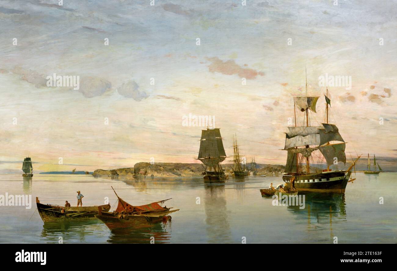 Volanakis Κonstantinos (1837 - 1907) Ships at Anchor , Painting 19ty-20th Century, National Gallery, Athens, Greece. Stock Photo