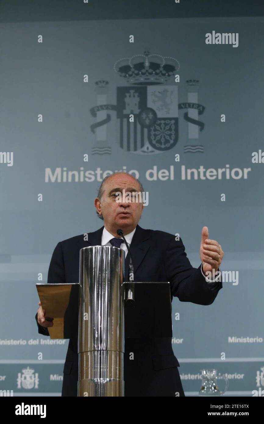 Madrid, 01/07/2015. Press conference by Jorge Fernández Díaz regarding the jihadist attack in Paris. Photo: Isabel Permuy ARCHDC. Credit: Album / Archivo ABC / Isabel B Permuy Stock Photo