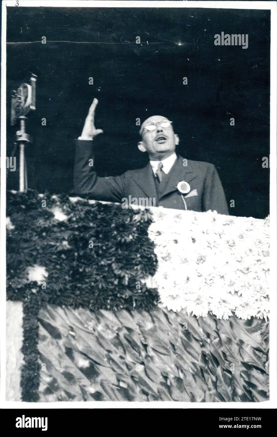 12/31/1934. Ricardo Samper Giving his speech during a rally organized by the radical party in the Mestalla field, Valencia. Masip barber house photo. Credit: Album / Archivo ABC / Vicente Barbera Masip Stock Photo