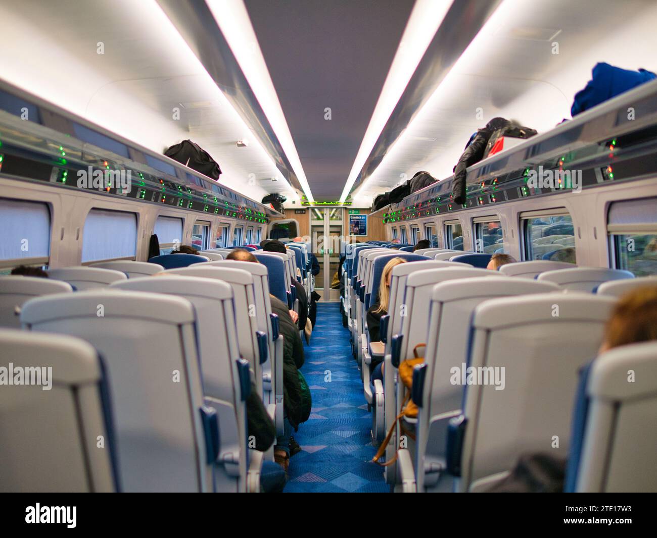 Liverpool, UK Nov 21 2023 Central corridor and seating in a carriage