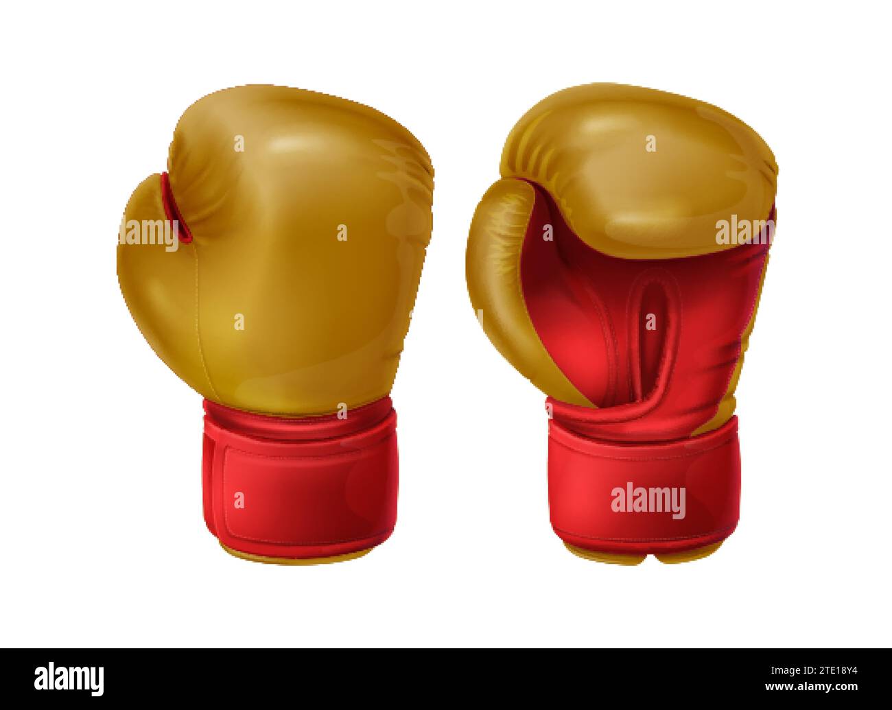 Realistic red pair leather boxing gloves. Sport equipment to protecting