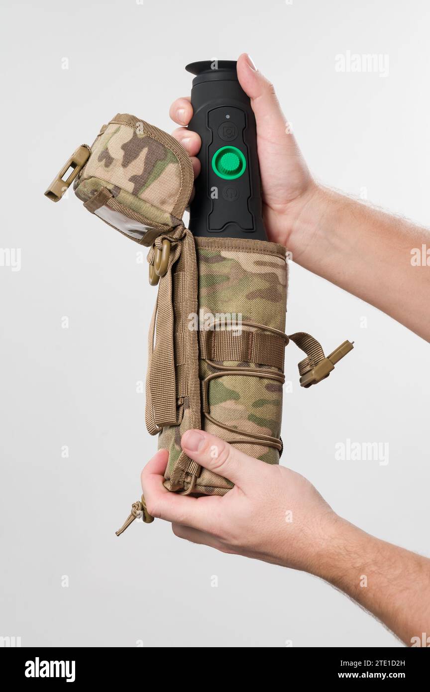 Military monocular in a case for storage and portability Stock Photo