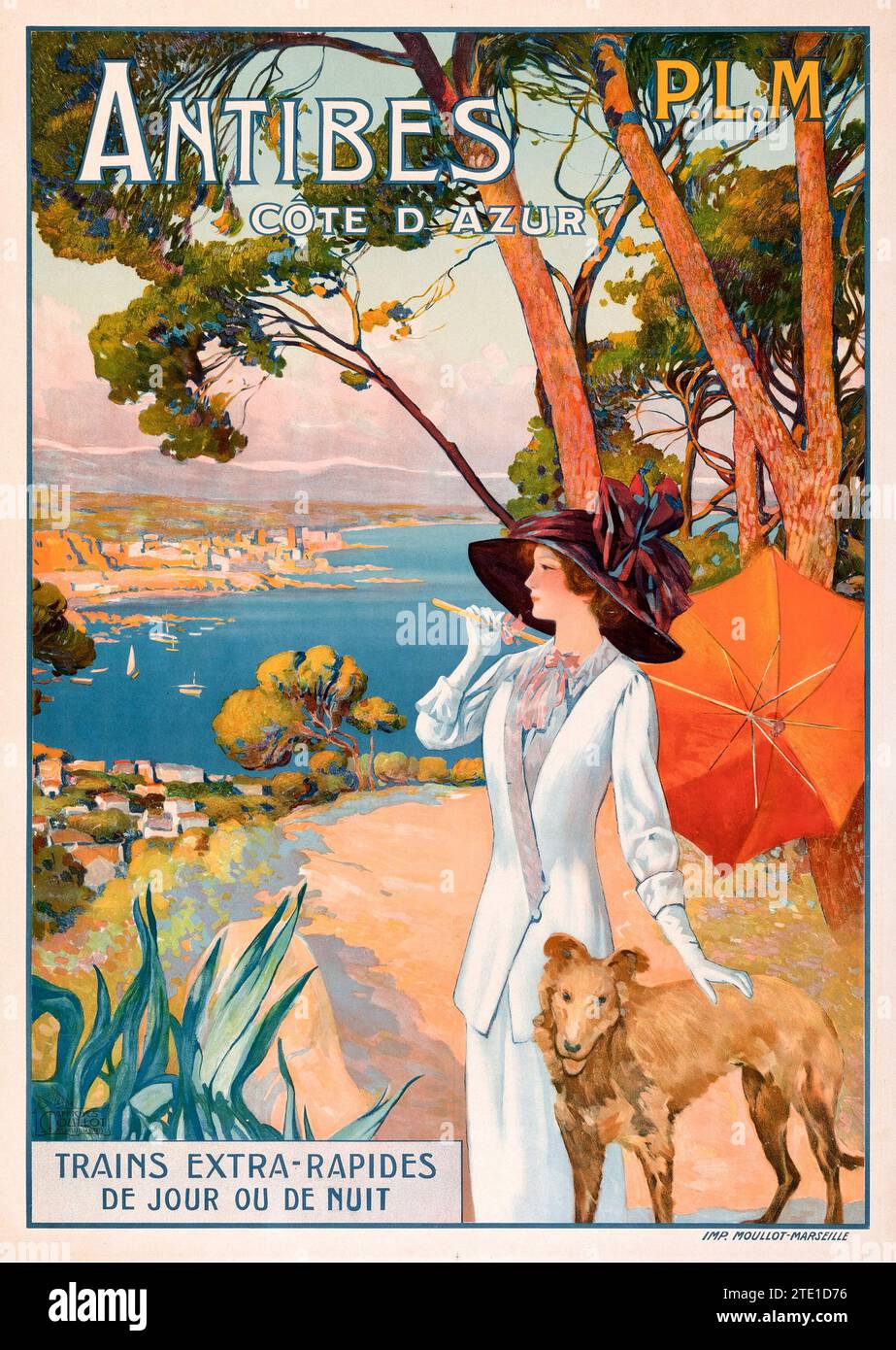 Antibes Cote d'Azur - The French Riviera - (P.L.M., c. 1910) French Travel Poster - David Dellepiane Artwork. Stock Photo