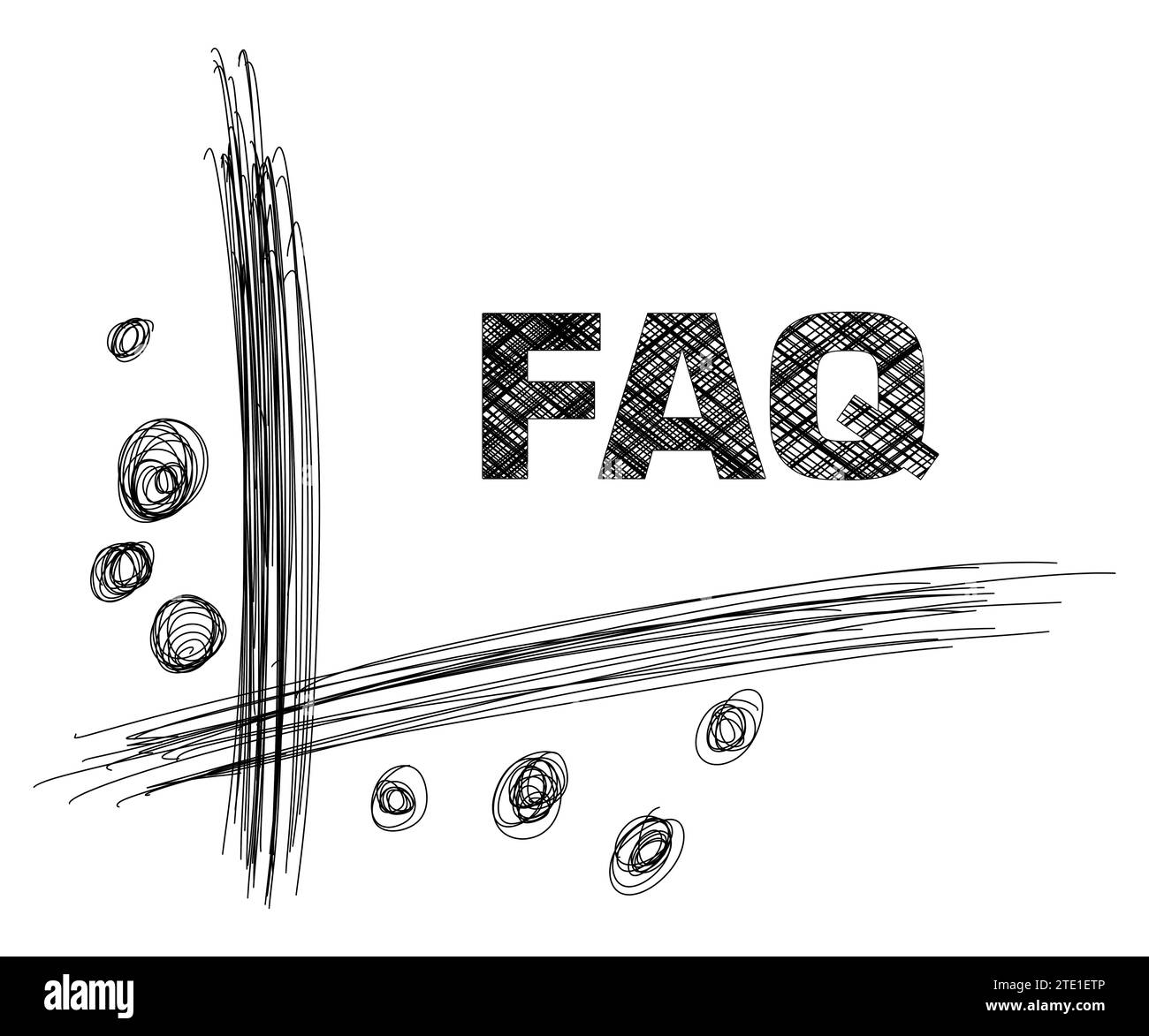 FAQ - Frequently Asked Questions Text Sketch Black White Isolated Stock Photo