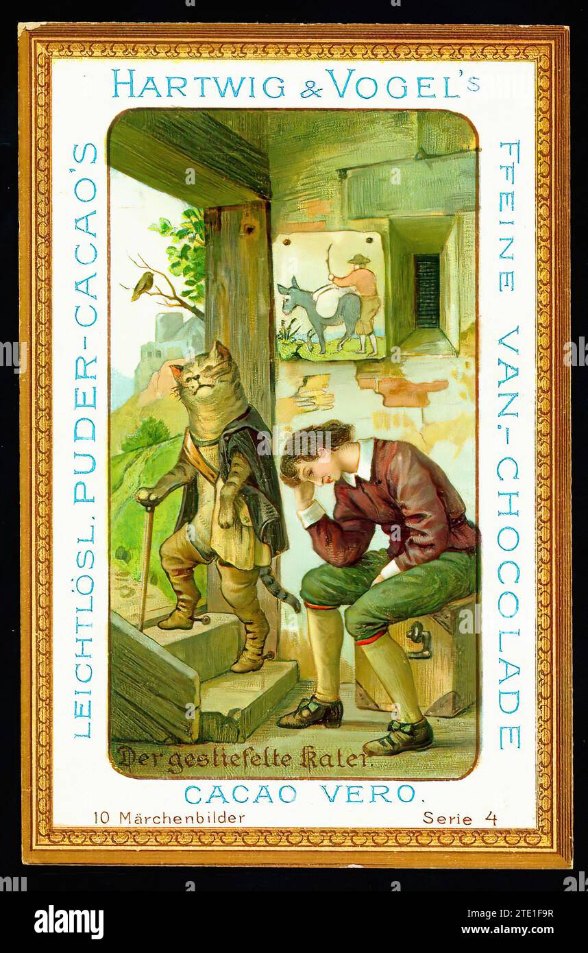 Puss in Boots - Vintage German Tradecard Illustration Stock Photo