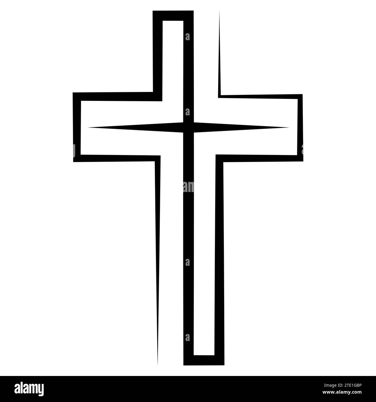 Catholic cross symbol faith in God, cross drawn one line Stock Vector