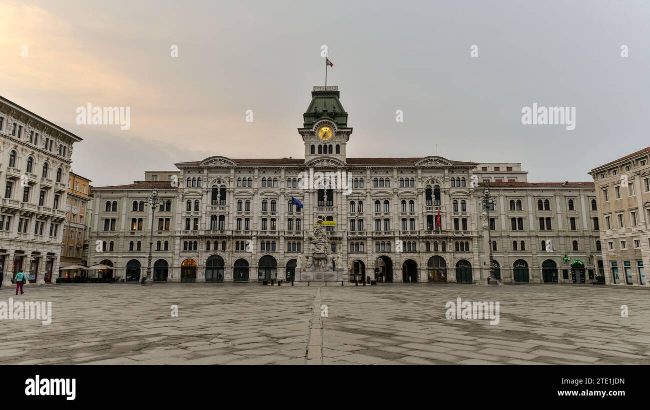 Early monring Piazza Unità dItalia/Unity of Italy Square. Trieste, Italy Stock Photo