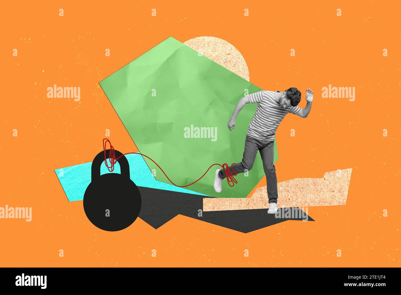 Composite collage picture image of man jail prisoner leg kettleball