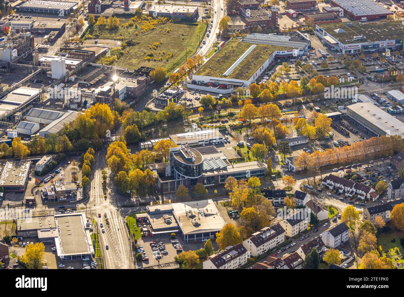 Aerial view, building of the headquarters of Stadtwerke Witten, TOOM