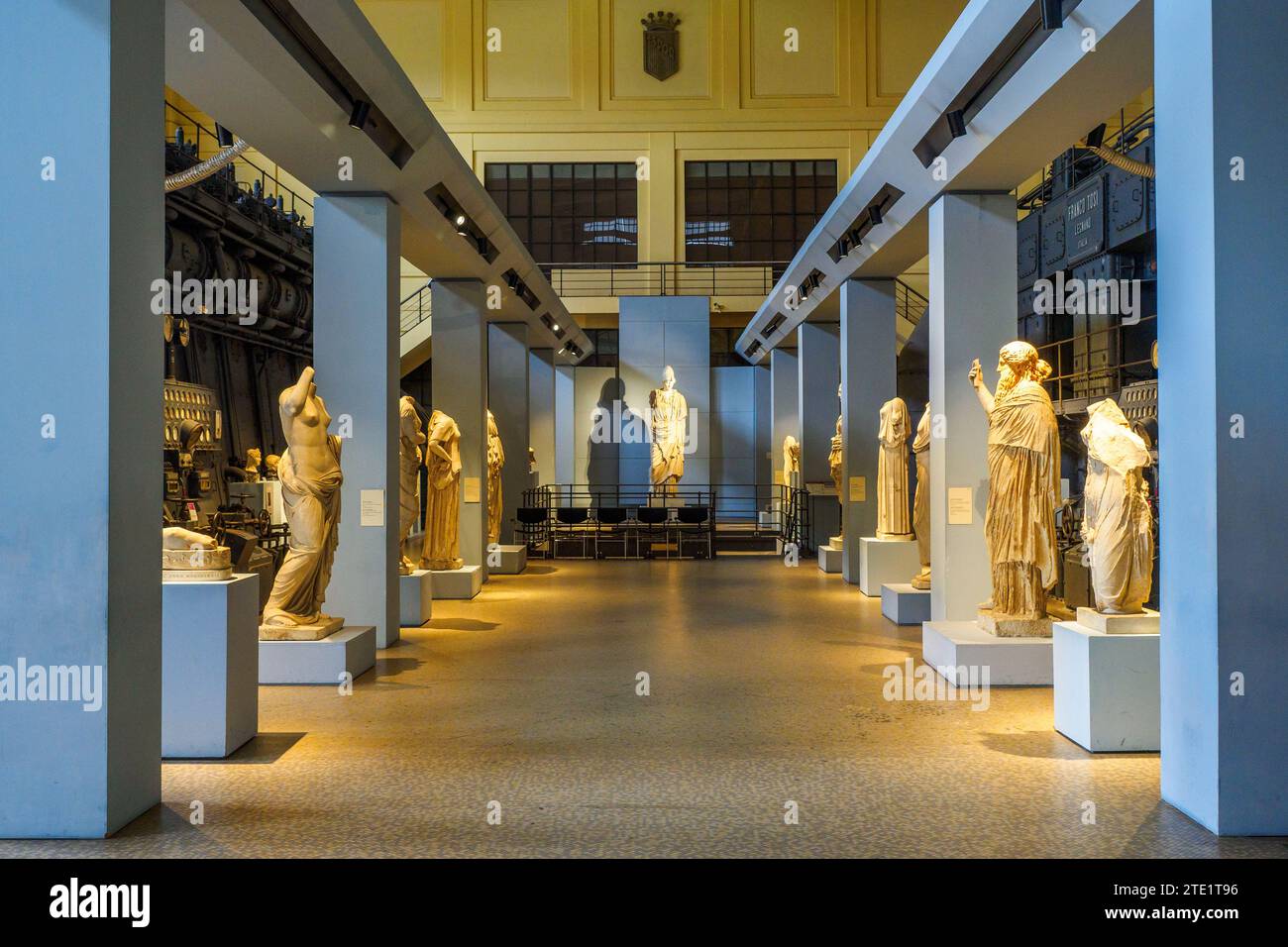 Room with display of ancient statues in the former power station now a museum of ancient art - Museo Centrale Montemartini, Rome, Italy Stock Photo