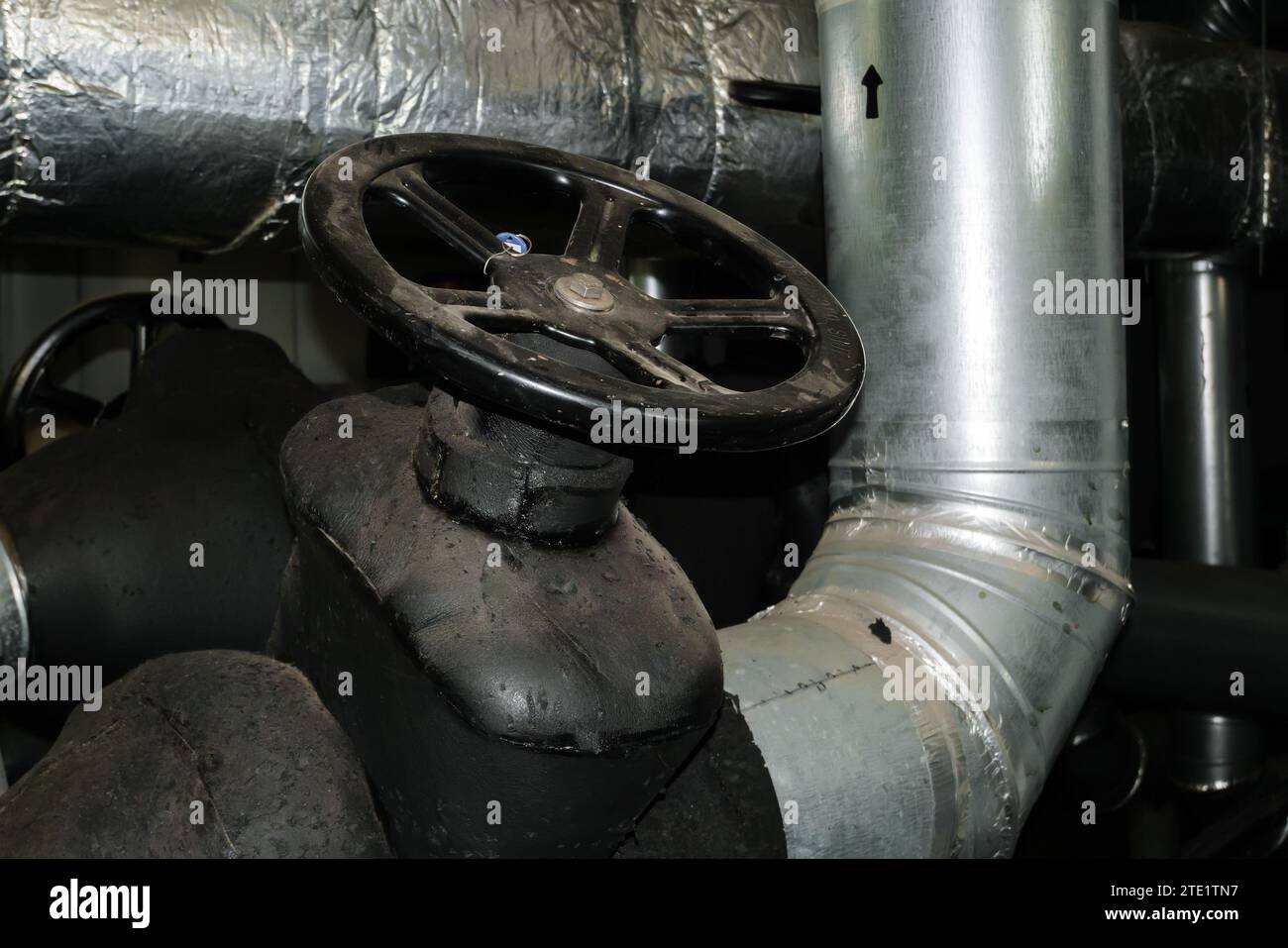 Large shut-off valve in the heating system Stock Photo