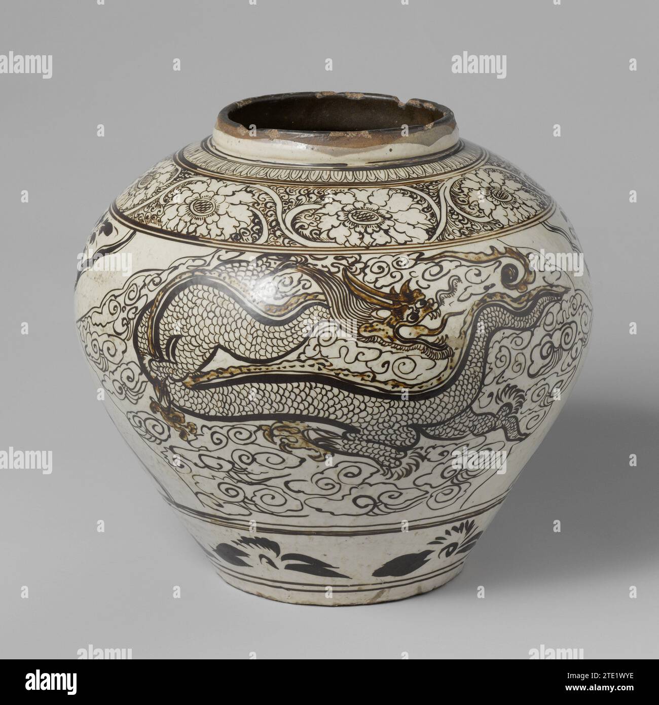 Jar, anonymous, c. 1350 - c. 1399 Egg -shaped pot of stoneware, covered ...