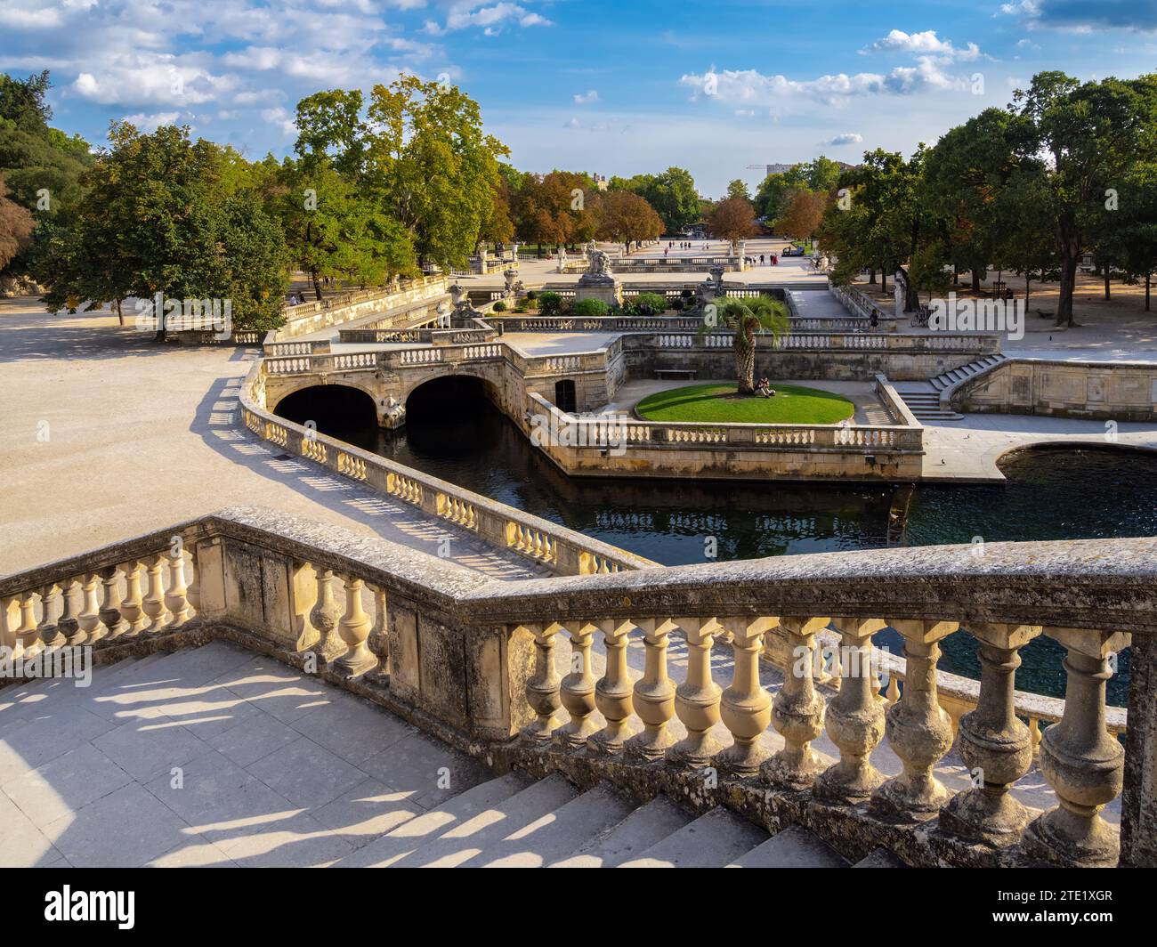 Nimes, France october 4, 2023 Historical garden with sculptures in