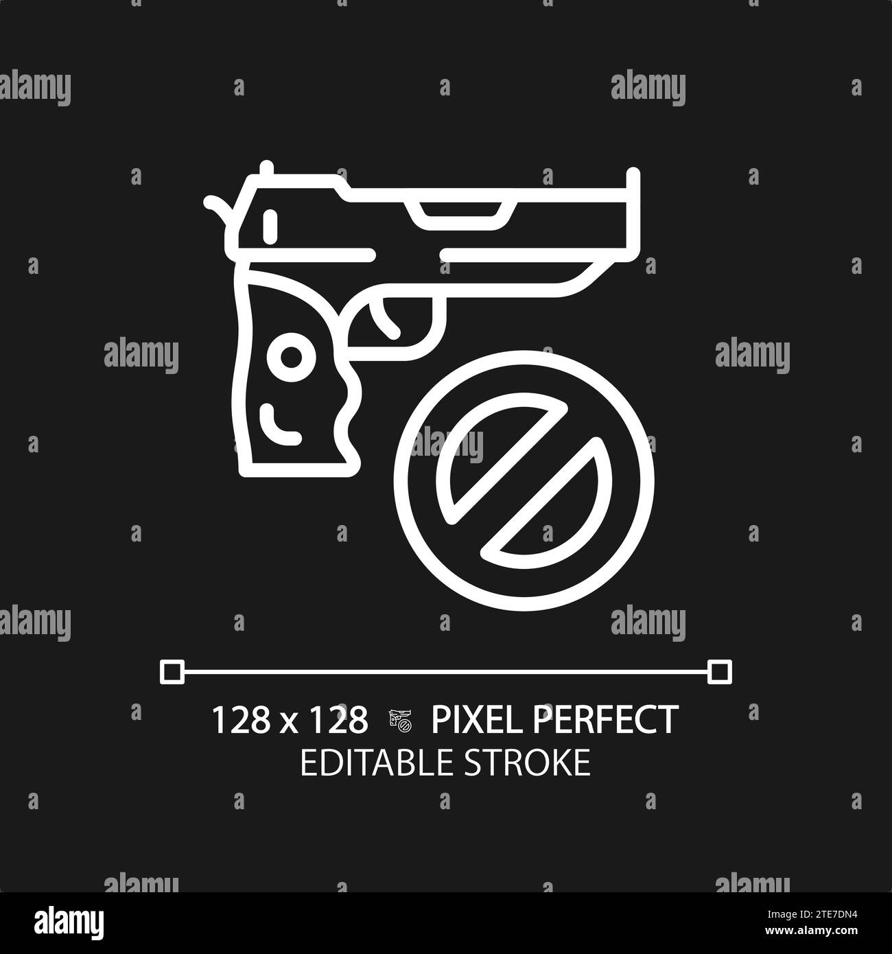 2D thin line pixel perfect simple white gun control icon Stock Vector
