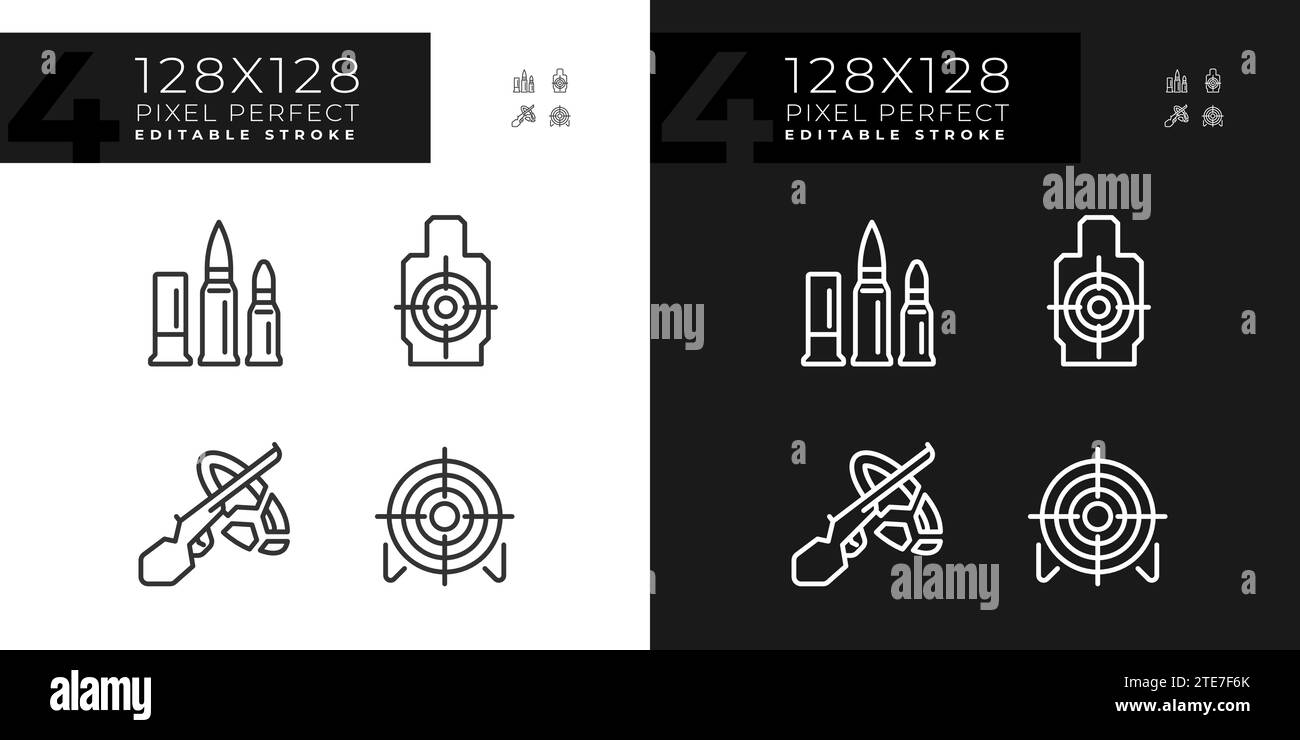 2D editable pixel perfect light and dark weapons icons Stock Vector